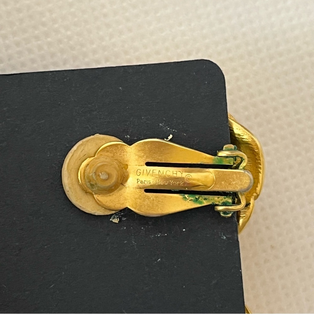Vintage Givenchy Gold Tone Rose Flower Clip On Earrings - Picture 4 of 7